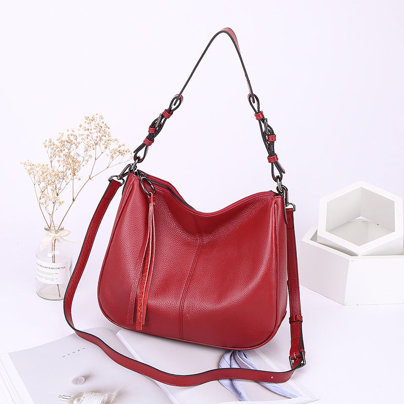 Women's First Layer Cowhide Tassel Tote Bag – Large Genuine Leather Shoulder Handbag