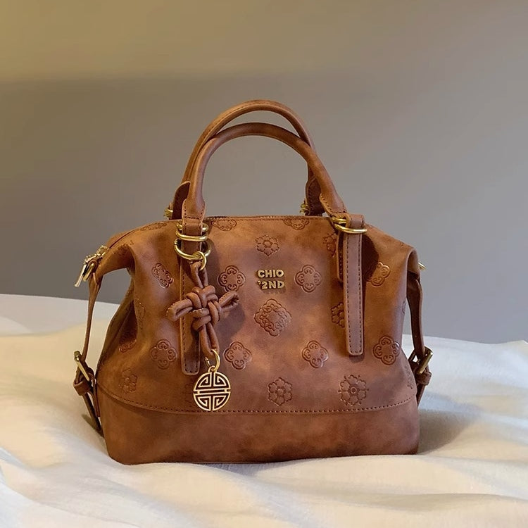 Women's Rhombus PU Leather Shoulder Bag – Oval Crossbody Messenger Bag in Brown