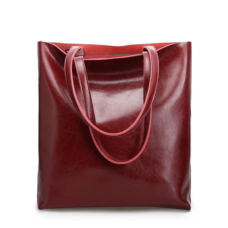 Women's Large Capacity Two-Layer Cowhide Tote Bag – Minimalist Genuine Leather Handbag