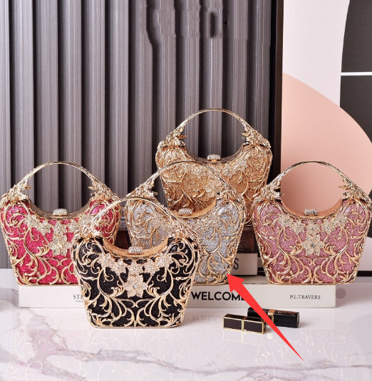 Women's Hollow Out Floral Banquet Bag – Shiny PU Bucket Clutch