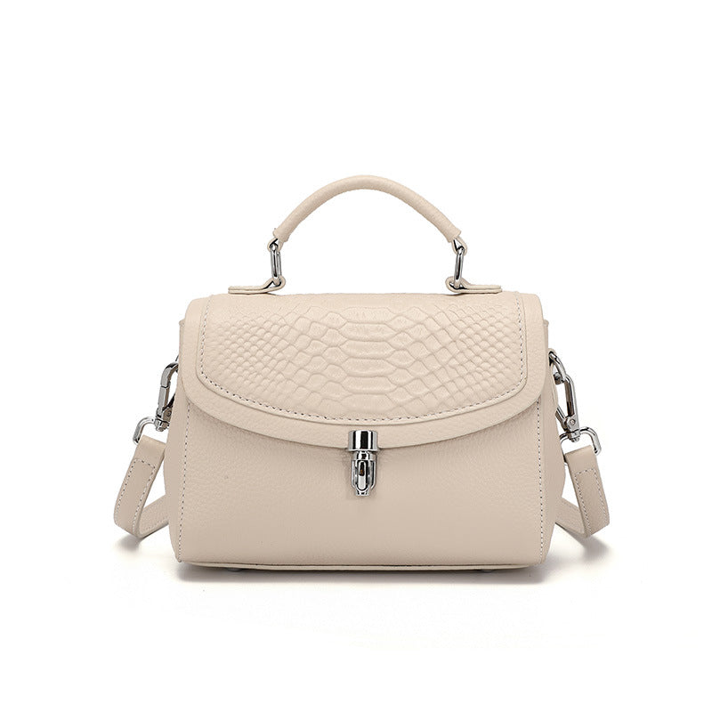 Women's First Layer Cowhide Crocodile Pattern Shoulder Bag – Small Square Lock Crossbody