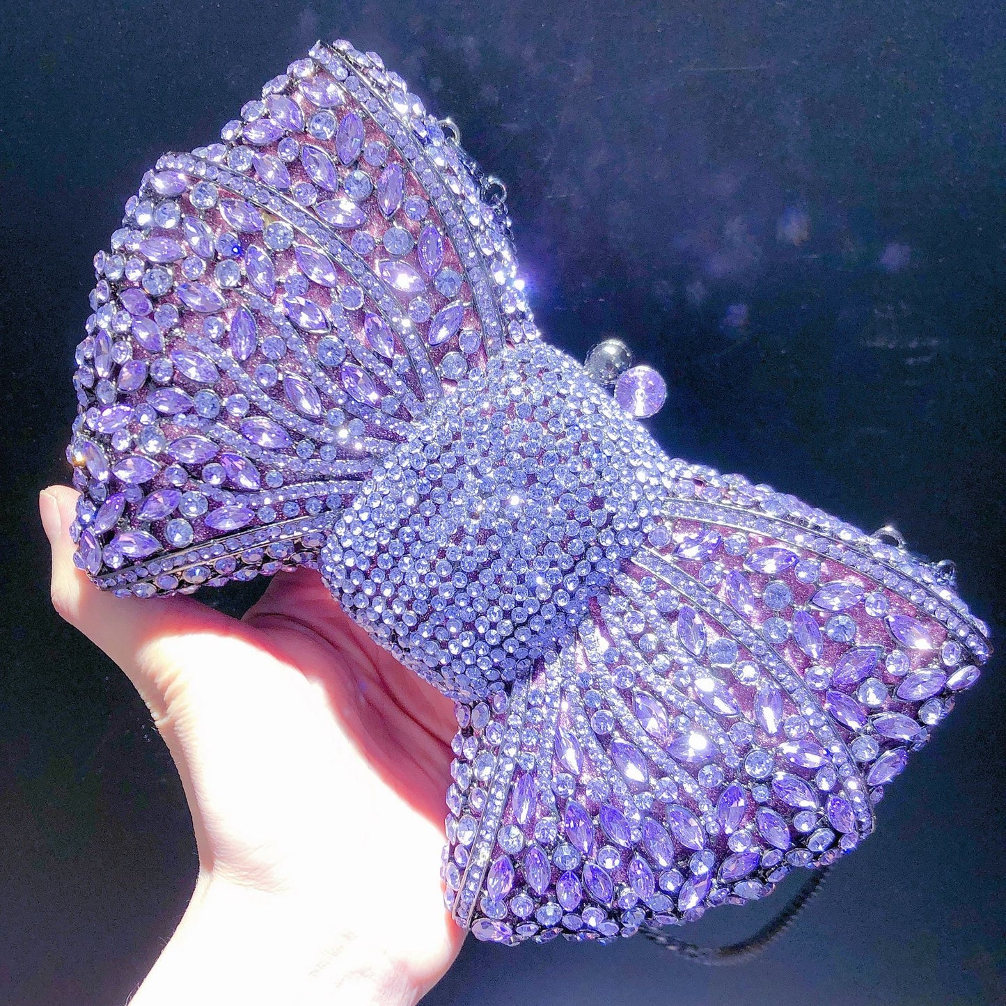 Women's Bow Diamond Rhinestone Clutch – Hard Metal Evening Bag in 22 Colours