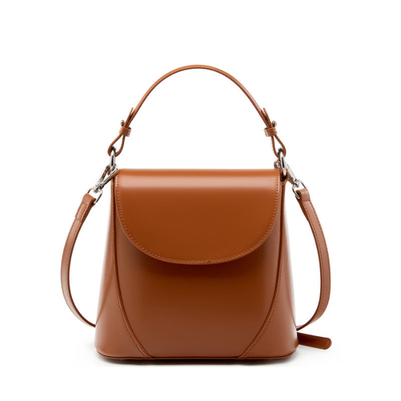 Women's Genuine Leather Square Shoulder Bag – Two-Layer Cowhide Urban Handbag