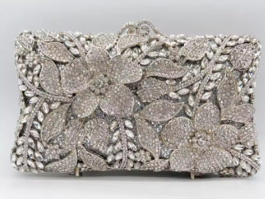 Women's Flower Diamond Rhinestone Bridal Clutch – Metal Wedding Banquet Bag