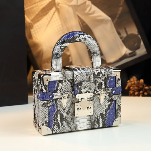 Snakeskin Leather Box Bag – Women's Structured Handheld Fashion Bag