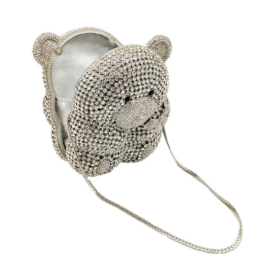 Women's Bear Diamond Rhinestone Clutch – Alloy Evening Party Bag in Gold & Silver