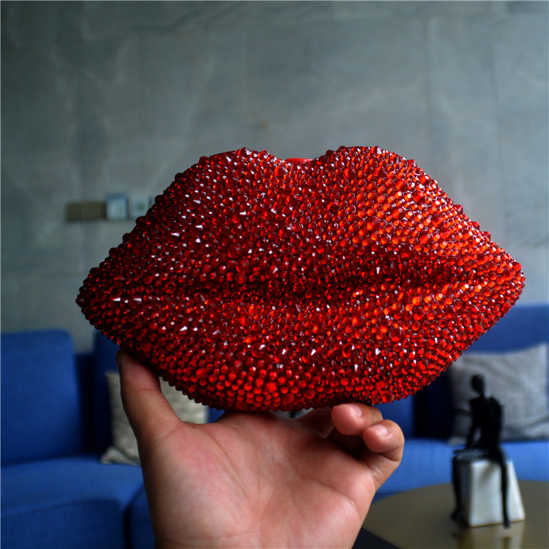 Women's Rhinestone Acrylic Lip Chain Dinner Bag – Glamorous Evening Clutch
