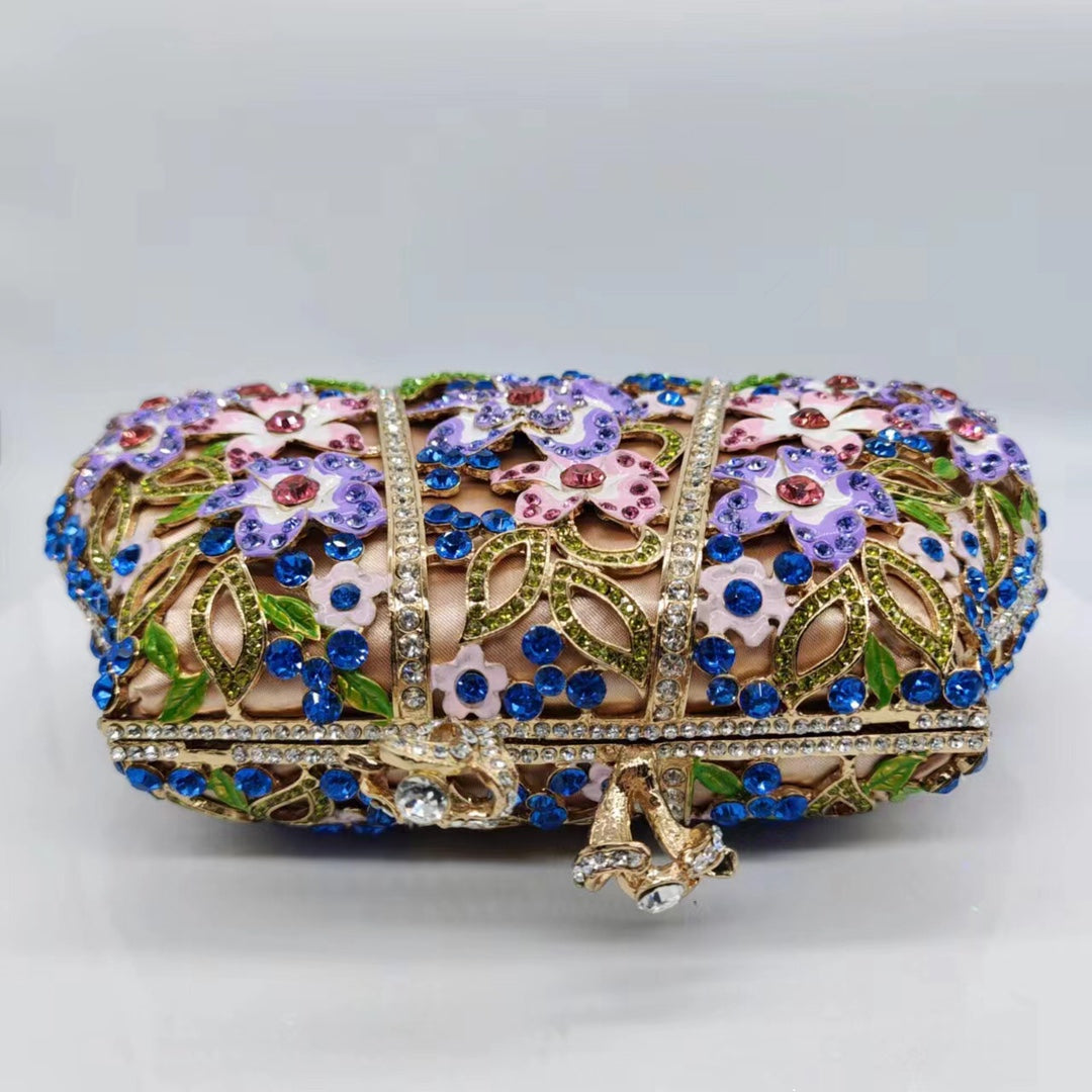 Women's Enamel Flower Diamond Evening Clutch – Dripping Oil Floral Dinner Bag