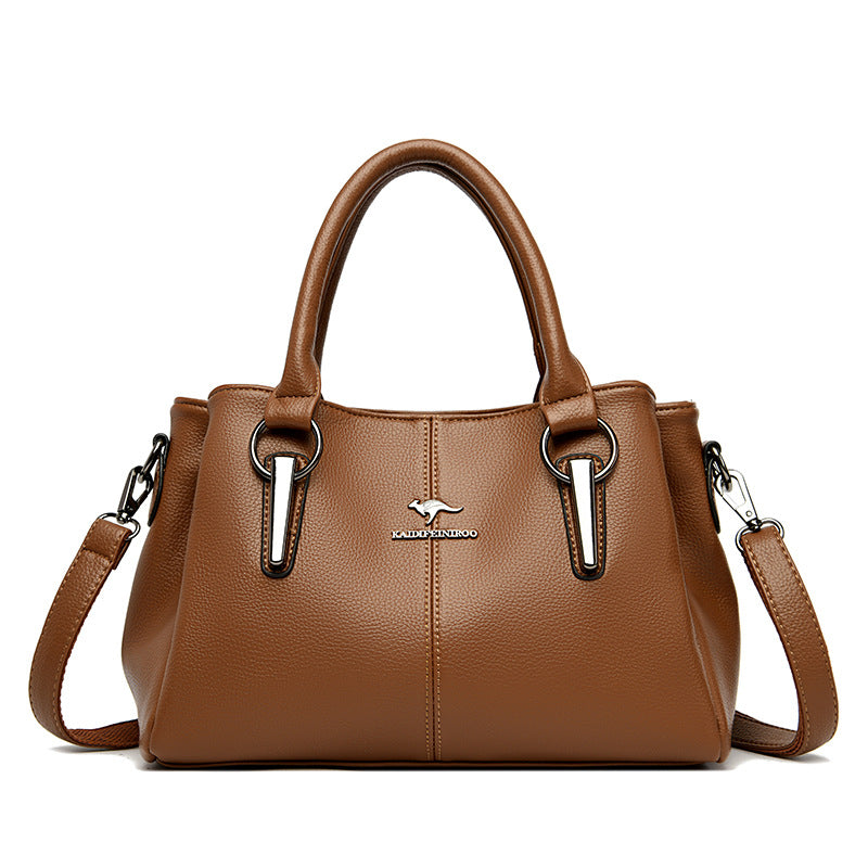 Women's Large Capacity Genuine Leather Crossbody Bag – Multi-Layer Two-Tone Cowhide