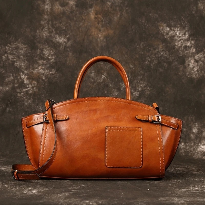 Women's Top Grain Leather Zip Crossbody Bag – Casual Dumpling Shape Handbag