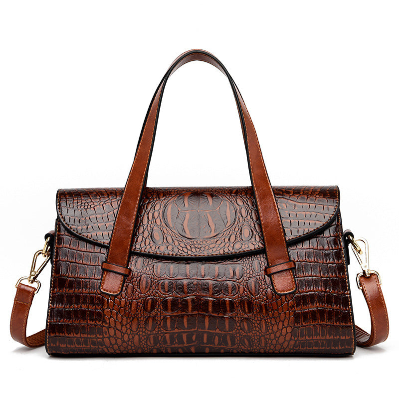 Women's Crocodile Pattern PU Shoulder Bag – Pillow Shape Hand Carry Handbag
