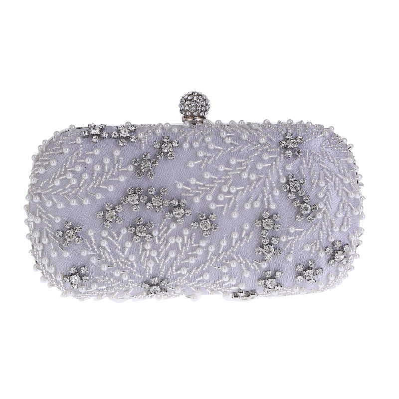 Women's Embroidered Diamond Evening Clutch – Beaded Polyester Party Bag