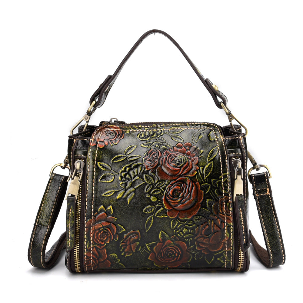 Women's First Layer Cowhide Shoulder Bag – Genuine Leather Contrast Colour Handbag
