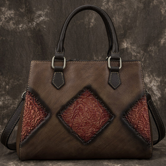 Women's Top Layer Cowhide Plaid Retro Messenger Bag – Genuine Leather Shoulder Handbag