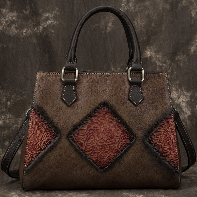 Women's Top Layer Cowhide Plaid Retro Messenger Bag – Genuine Leather Shoulder Handbag