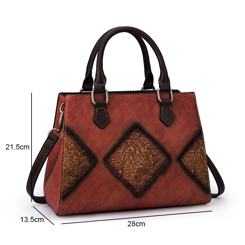 Women's Top Layer Cowhide Plaid Retro Messenger Bag – Genuine Leather Shoulder Handbag