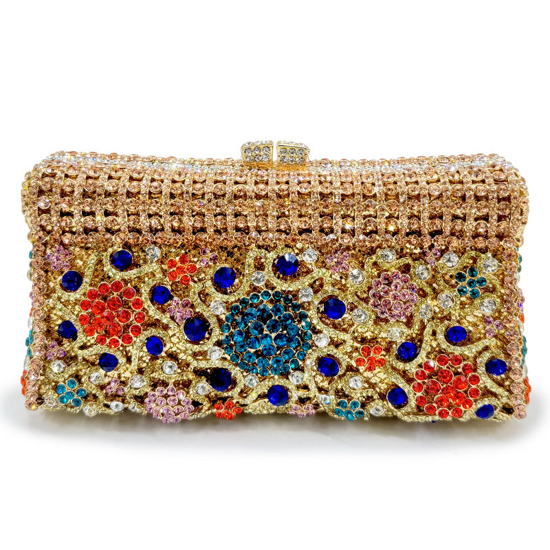 Women's Handmade Diamond Dinner Bag – Floral Clutch with Chain Strap