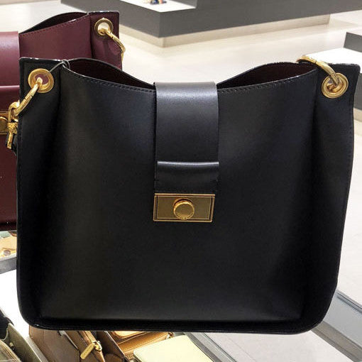 Women's Round Buckle Axe-Shape Tote Bag – Solid Colour PU Commuter Handbag