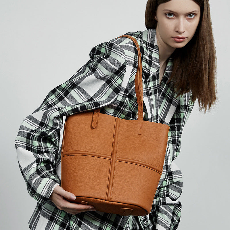 Women's First Layer Cowhide Bucket Bag – Large Genuine Leather Shoulder & Crossbody