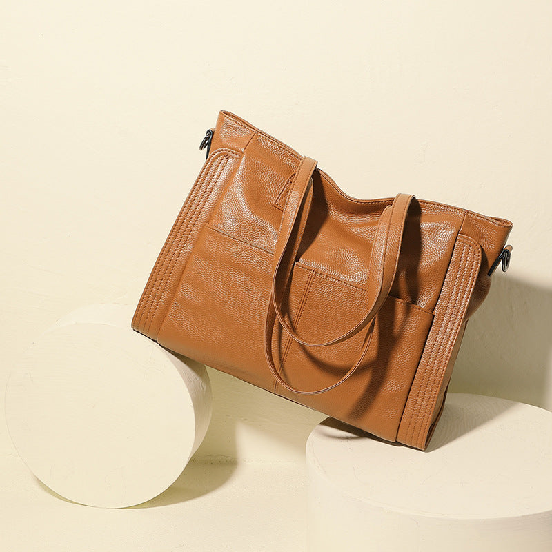 Women's First Layer Cowhide Large Capacity Handbag – Premium Genuine Leather Tote