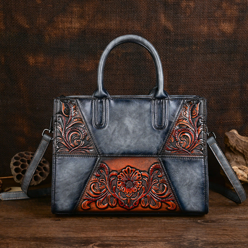Women's Large Capacity Embossed Patchwork Bag – Textured Fashion Handbag