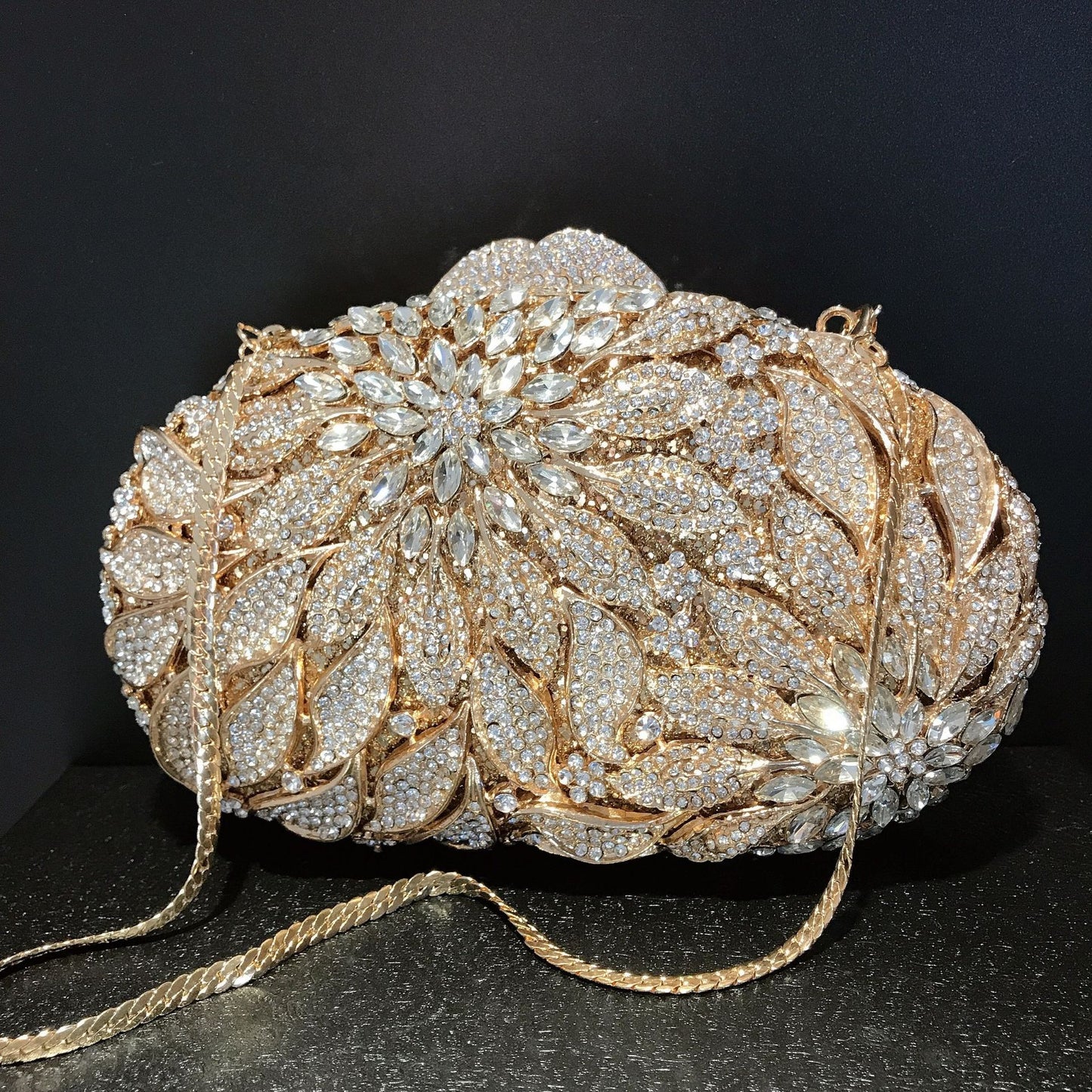 Women's Leaf & Flower Diamond Inlaid Dinner Bag – Floral Crystal Evening Clutch
