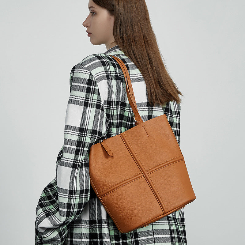 Women's First Layer Cowhide Bucket Bag – Large Genuine Leather Shoulder & Crossbody