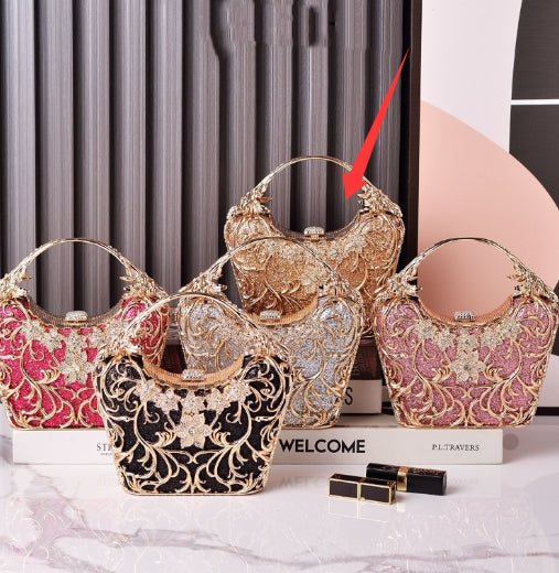 Women's Hollow Out Floral Banquet Bag – Shiny PU Bucket Clutch