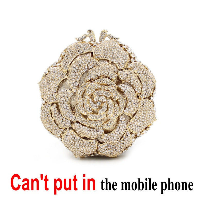 Women's Rose Rhinestone Hollow Clutch Bag – Gold Metal Evening Bag