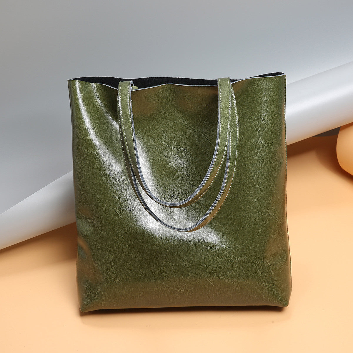 Women's Large Capacity Two-Layer Cowhide Tote Bag – Minimalist Genuine Leather Handbag