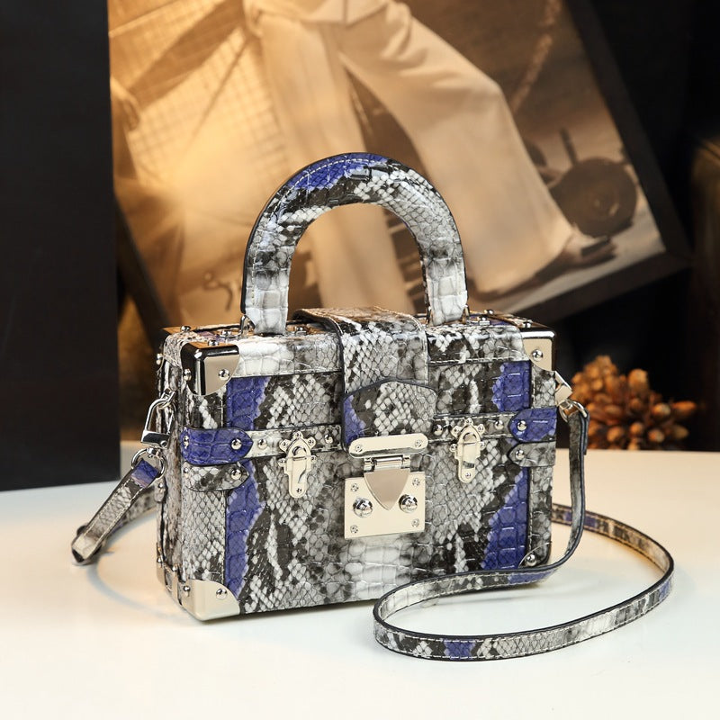 Snakeskin Leather Box Bag – Women's Structured Handheld Fashion Bag