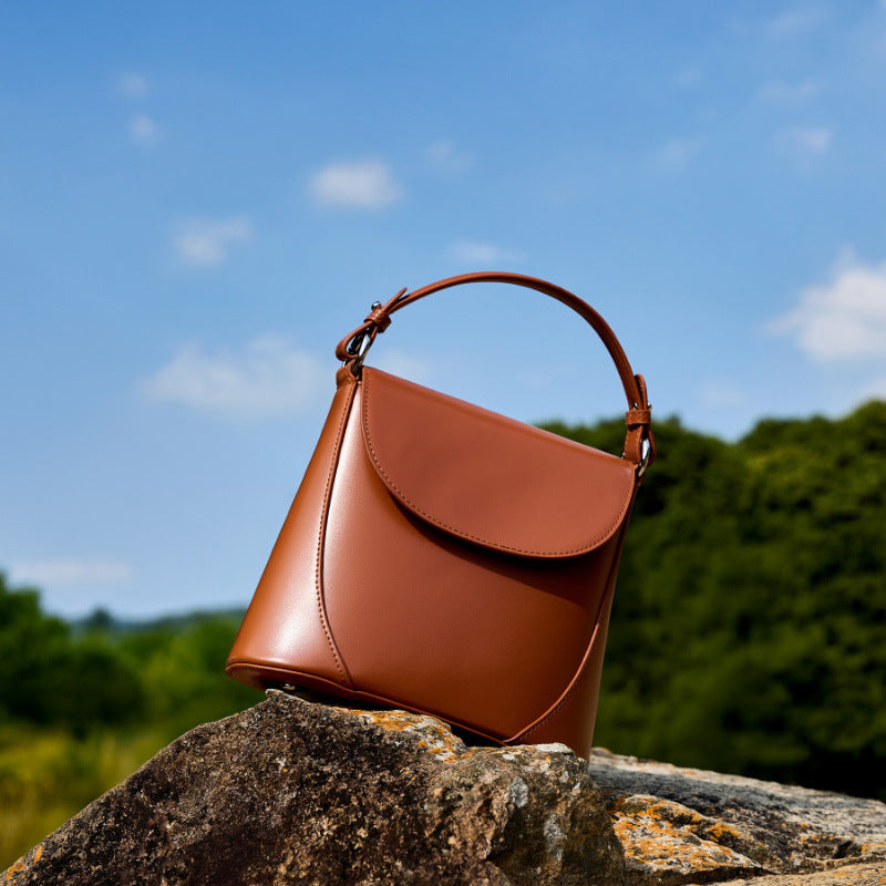 Women's Genuine Leather Square Shoulder Bag – Two-Layer Cowhide Urban Handbag