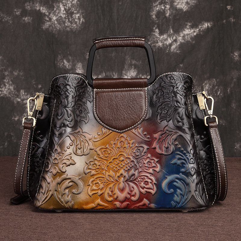 Women's Genuine Leather Doctor Bag – Cowhide Zipper Messenger Handbag in Red