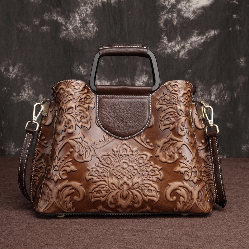 Women's Genuine Leather Doctor Bag – Cowhide Zipper Messenger Handbag in Red