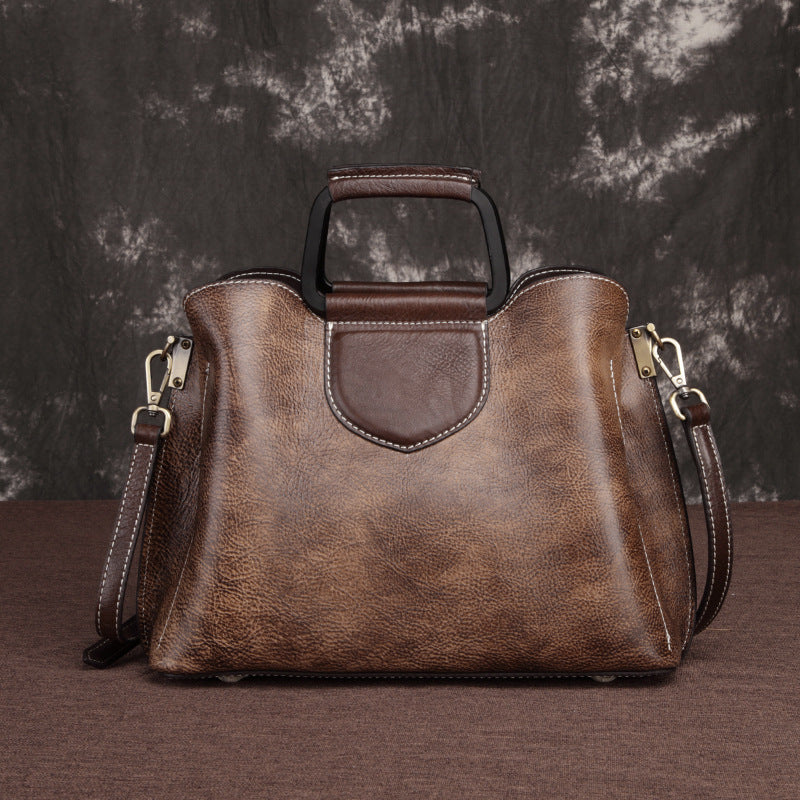 Women's Genuine Leather Doctor Bag – Cowhide Zipper Messenger Handbag in Red