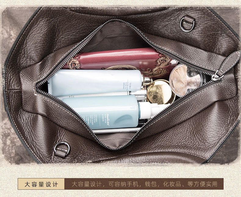 Women's First Layer Cowhide Floral Crescent Bag – Retro Genuine Leather Messenger Bag