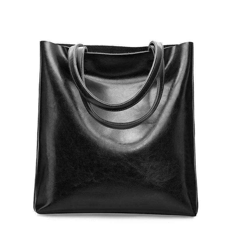 Women's Large Capacity Two-Layer Cowhide Tote Bag – Minimalist Genuine Leather Handbag
