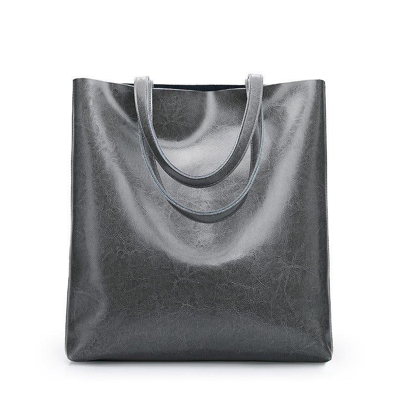 Women's Large Capacity Two-Layer Cowhide Tote Bag – Minimalist Genuine Leather Handbag