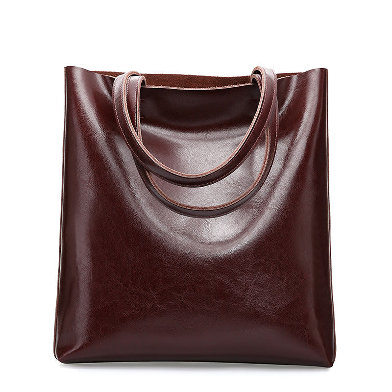 Women's Large Capacity Two-Layer Cowhide Tote Bag – Minimalist Genuine Leather Handbag