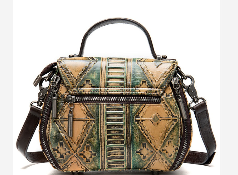 Women's First Layer Cowhide Embossed Bucket Bag – Geometric Soft Leather Shoulder Bag