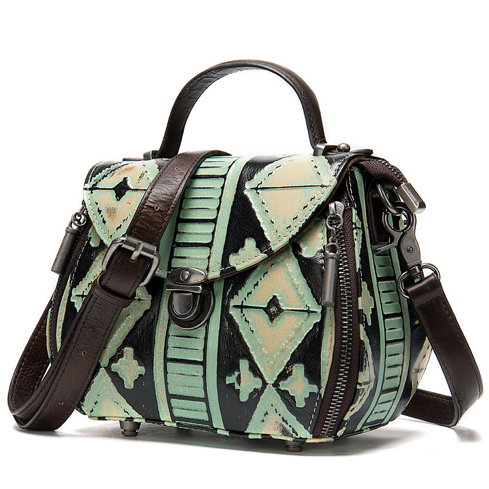 Women's First Layer Cowhide Embossed Bucket Bag – Geometric Soft Leather Shoulder Bag