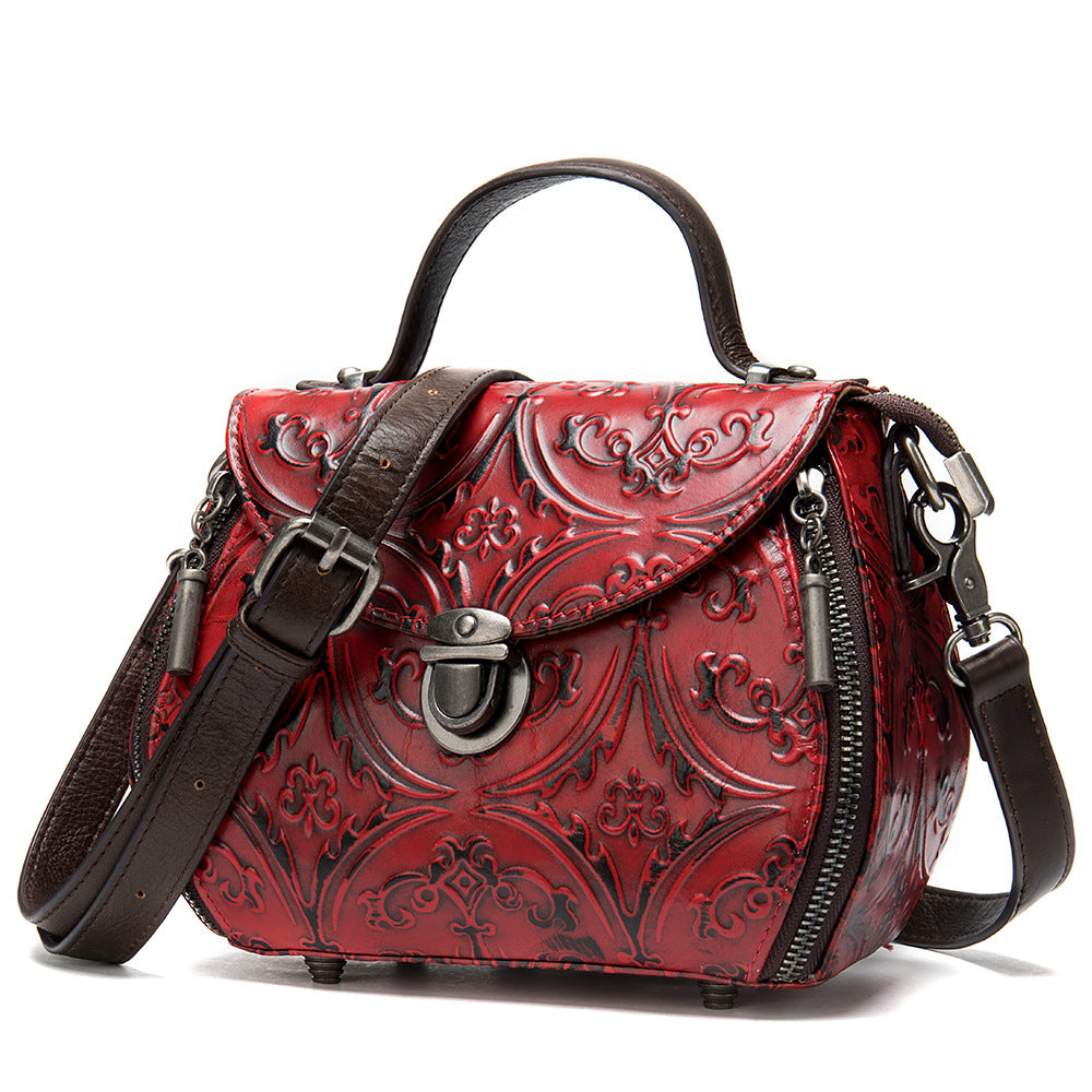 Women's First Layer Cowhide Embossed Bucket Bag – Geometric Soft Leather Shoulder Bag