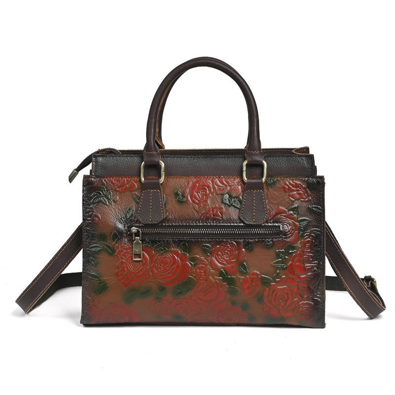 Women's Top-Grain Cowhide Shoulder Bag – Versatile Embossed Pattern Handbag