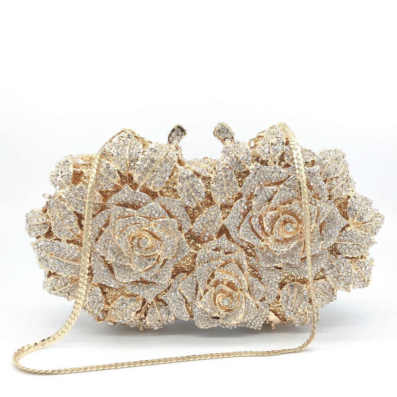 Women's Hollow Rose Diamond Dinner Bag – Crystal Floral Evening Clutch