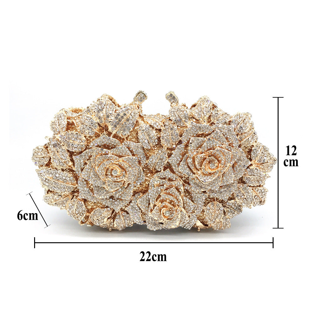 Women's Hollow Rose Diamond Dinner Bag – Crystal Floral Evening Clutch