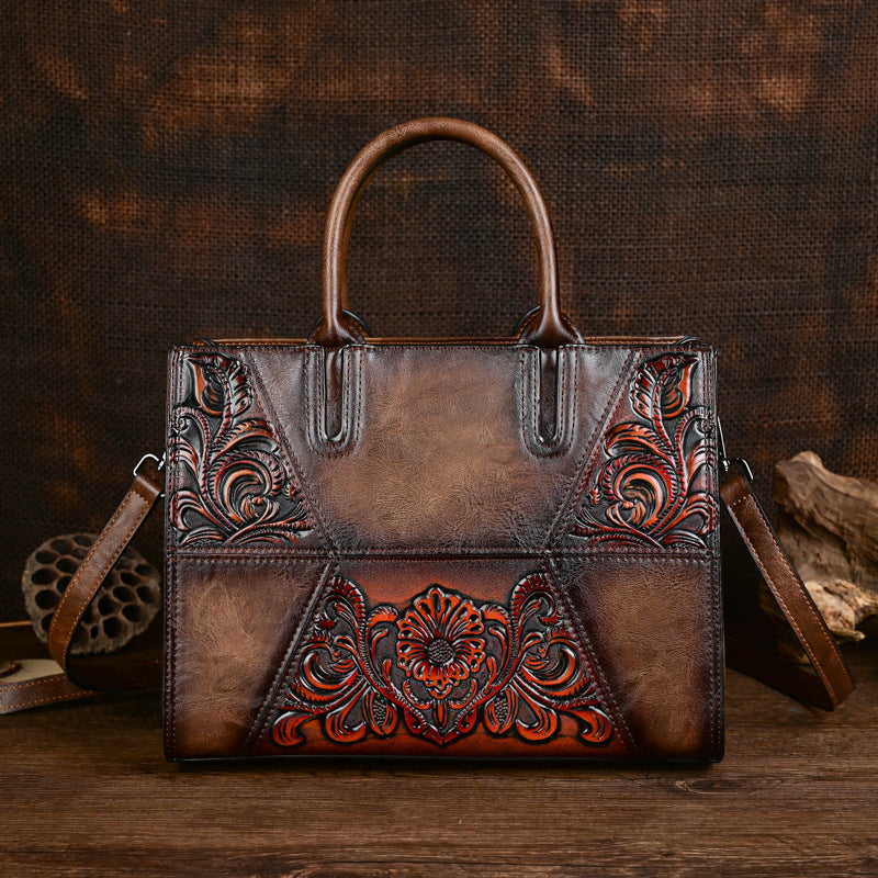 Women's Large Capacity Embossed Patchwork Bag – Textured Fashion Handbag