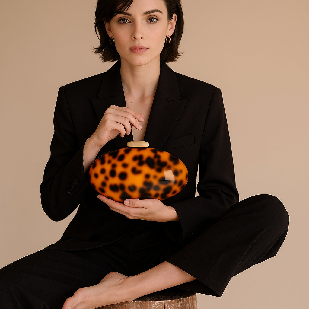 Women's Acrylic Snake Pattern Evening Bag – Hard Structured Crossbody Clutch in Amber