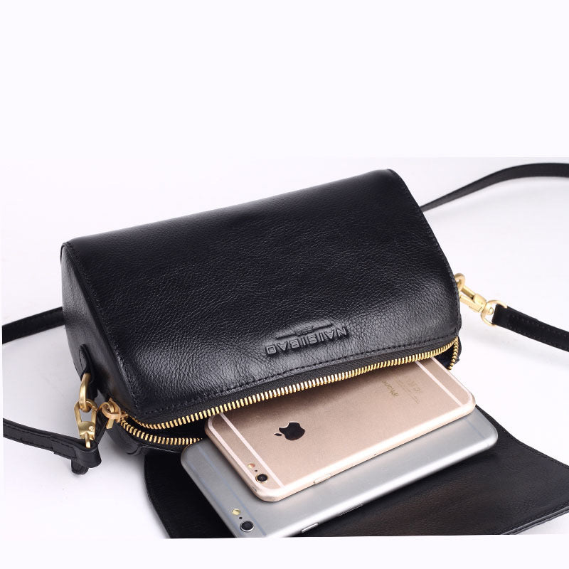 Women's First Layer Cowhide Small Crossbody Bag – Compact Genuine Leather Messenger Bag