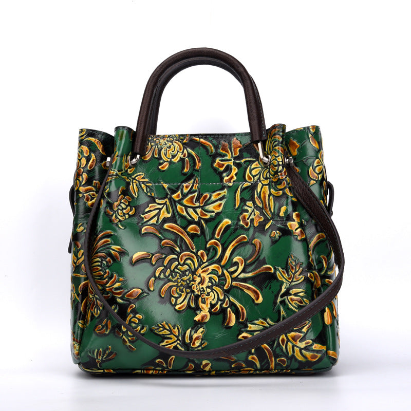 Women's 3D Embossed First Layer Cowhide Messenger Bag – Trendy Leather Crossbody