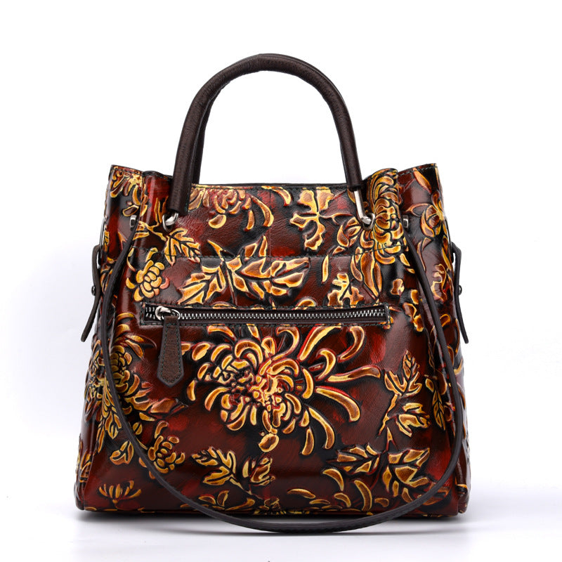 Women's 3D Embossed First Layer Cowhide Messenger Bag – Trendy Leather Crossbody